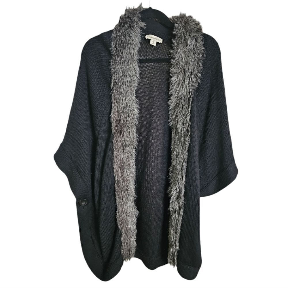COLDWATER CREEK Faux Fur Trim Poncho - Size M/L